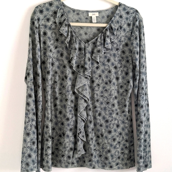 J Jill Ruffle V Neck Atomic Starburst Pattern Top M - Picture 1 of 13